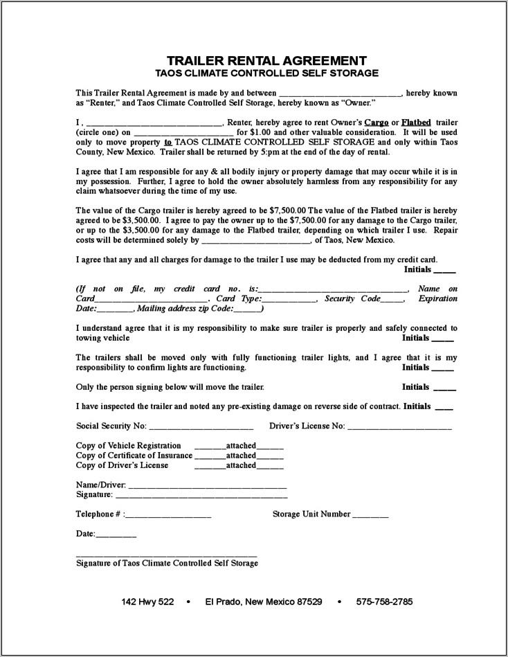 Trailer Lease Agreement Template Free