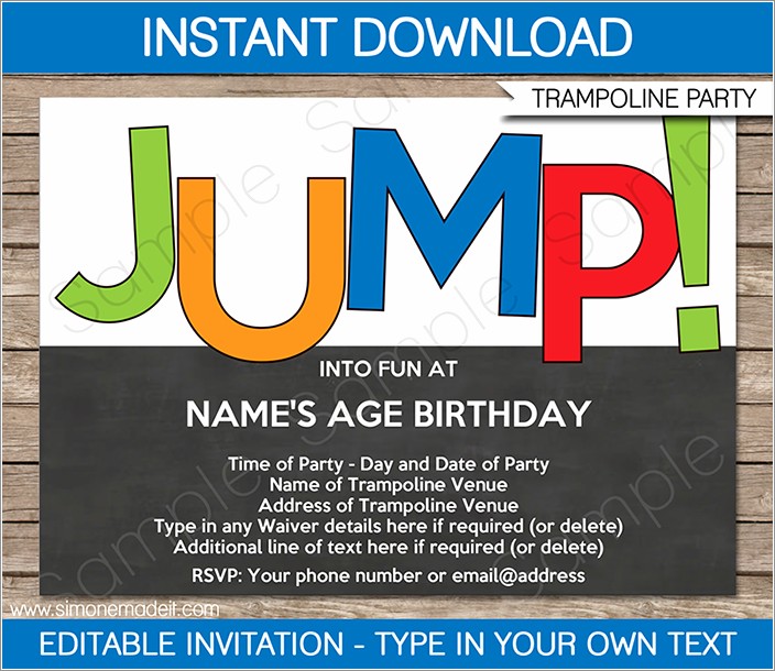 Trampoline Birthday Invitation Template