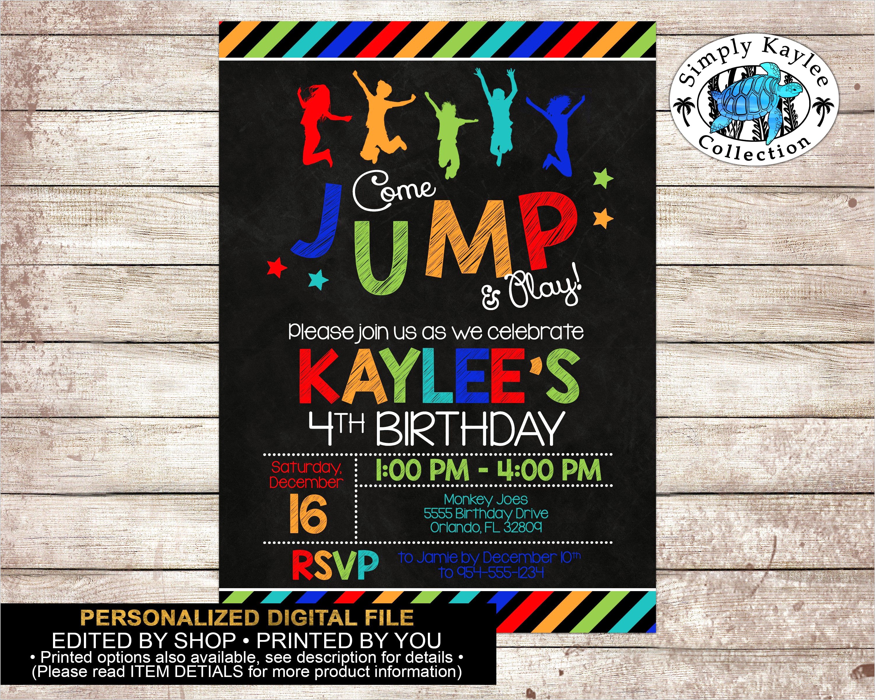 Trampoline Park Birthday Invitation