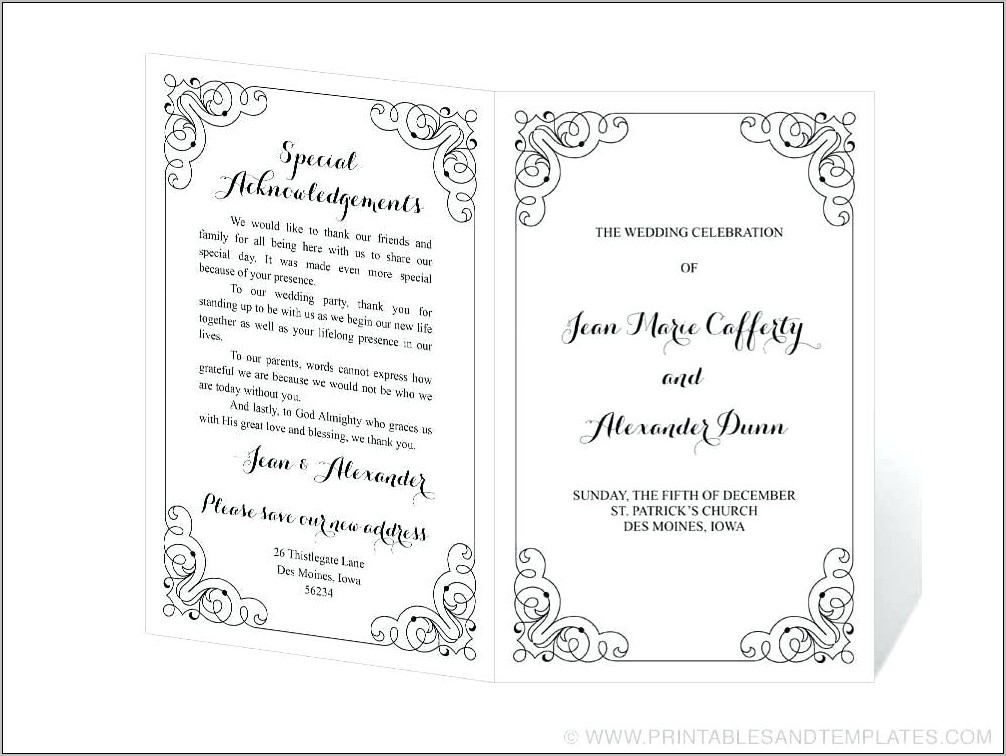 Tri Fold Wedding Ceremony Program Templates