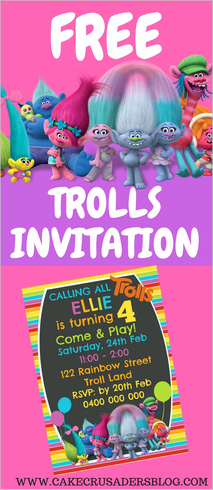 Trolls Birthday Invitations Free