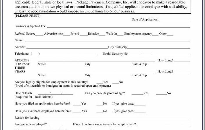 Truck Driver Employment Application Form Template