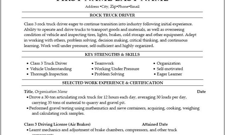 Truck Driving Job Description For Resume