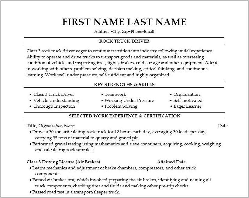 Truck Driving Job Description For Resume