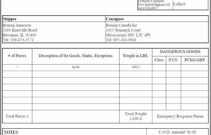 Trucking Bill Of Lading Sample