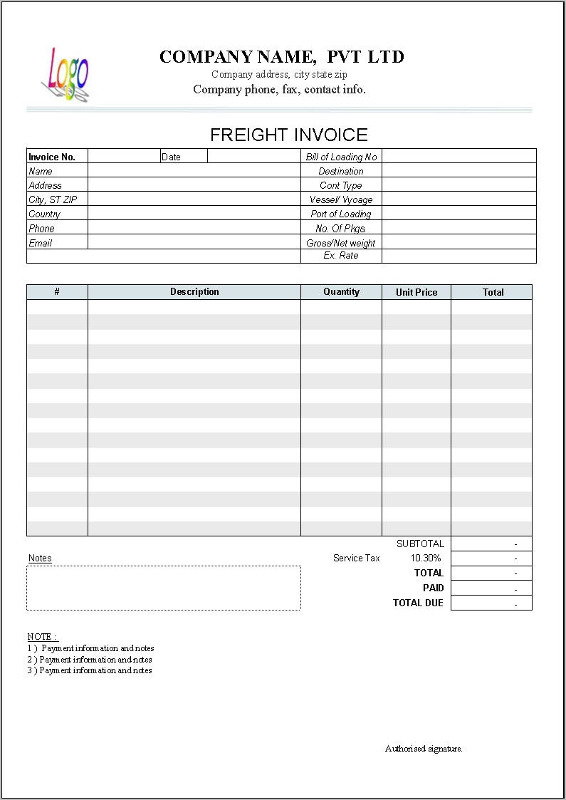 Trucking Company Invoice Sample