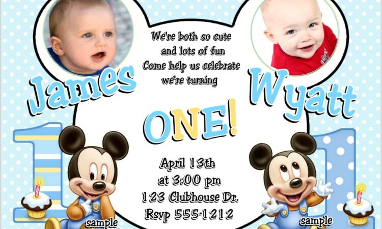 Twin Baby 1st Birthday Invitations