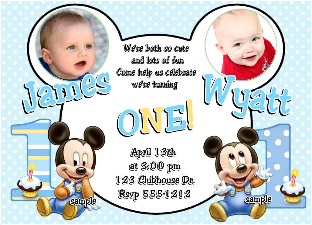 Twin Baby 1st Birthday Invitations