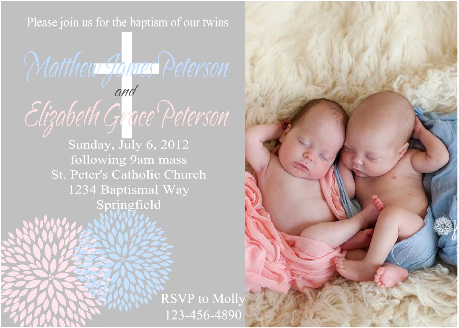 Twin Boy And Girl Baptism Invitations