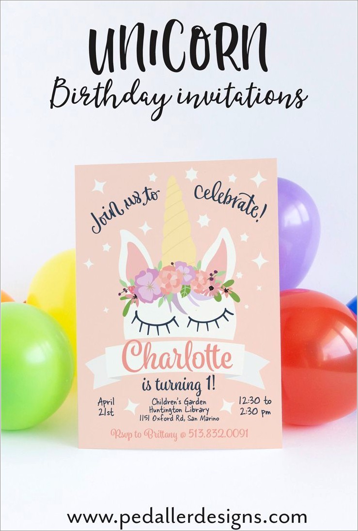 Unicorn 1st Birthday Invitation Template