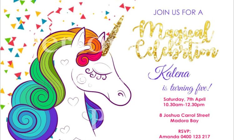 Unicorn Invitation Card 7th Birthday