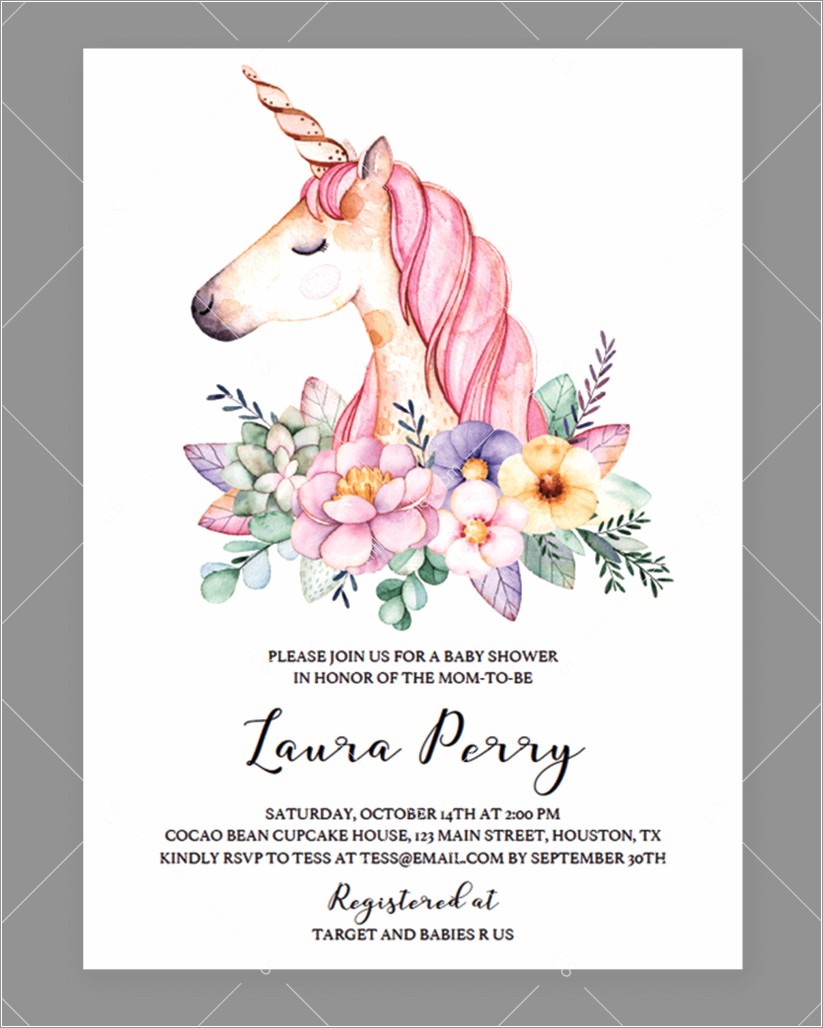 Unicorn Invitation Template Landscape