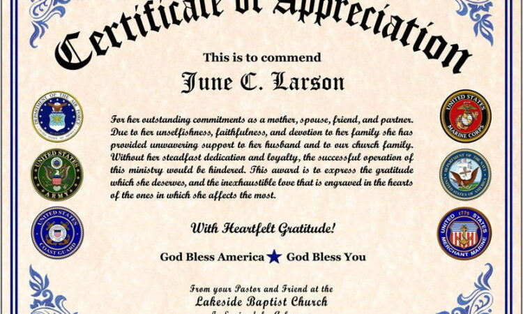 Us Army Certificate Of Appreciation Template