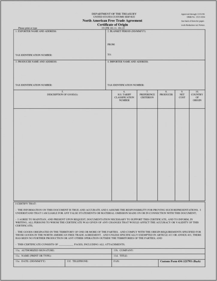 Us Colombia Certificate Of Origin Form