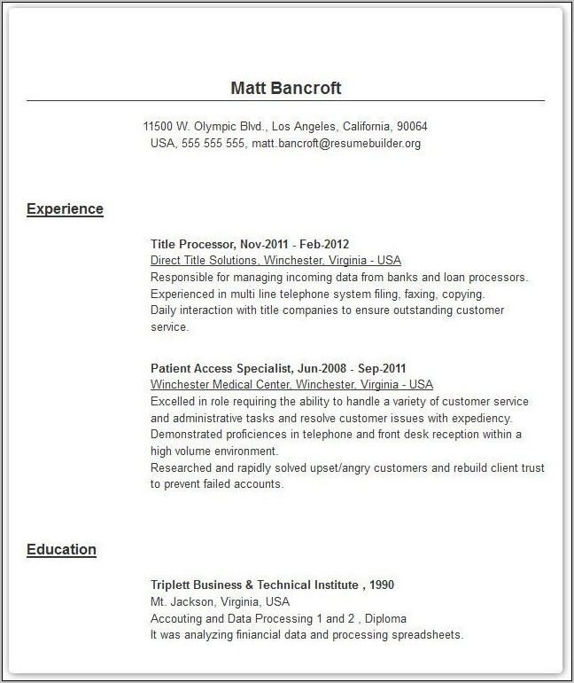 Usa Resume Template Free