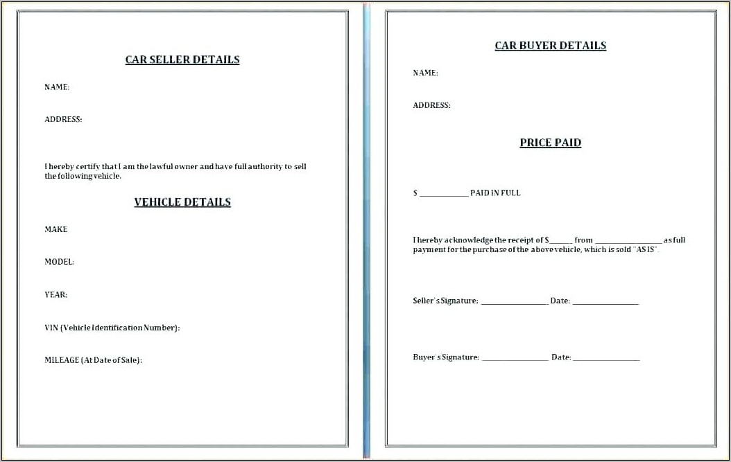 Used Car Agreement Template