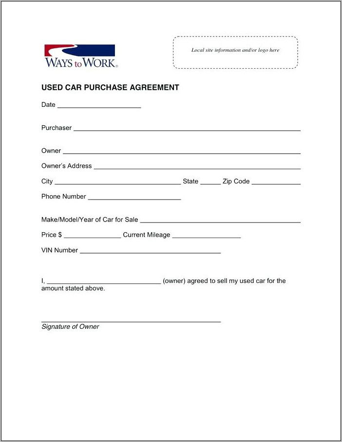 Used Car Purchase And Sale Agreement Form