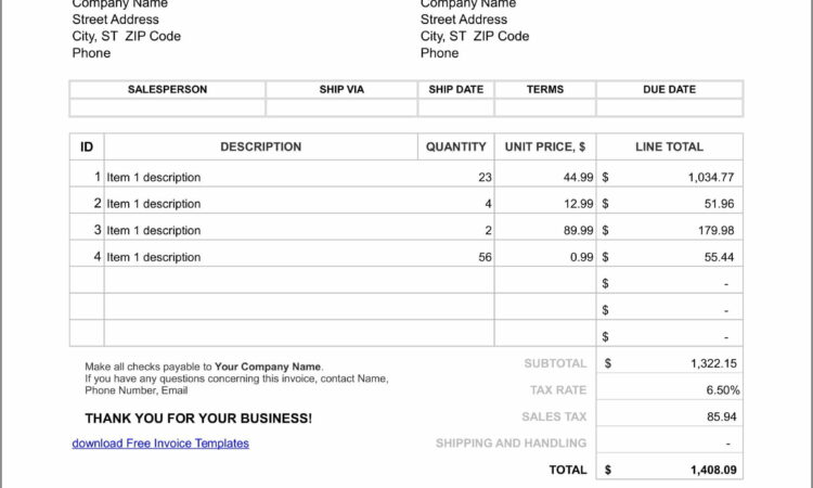 Used Car Sales Invoice Template Free