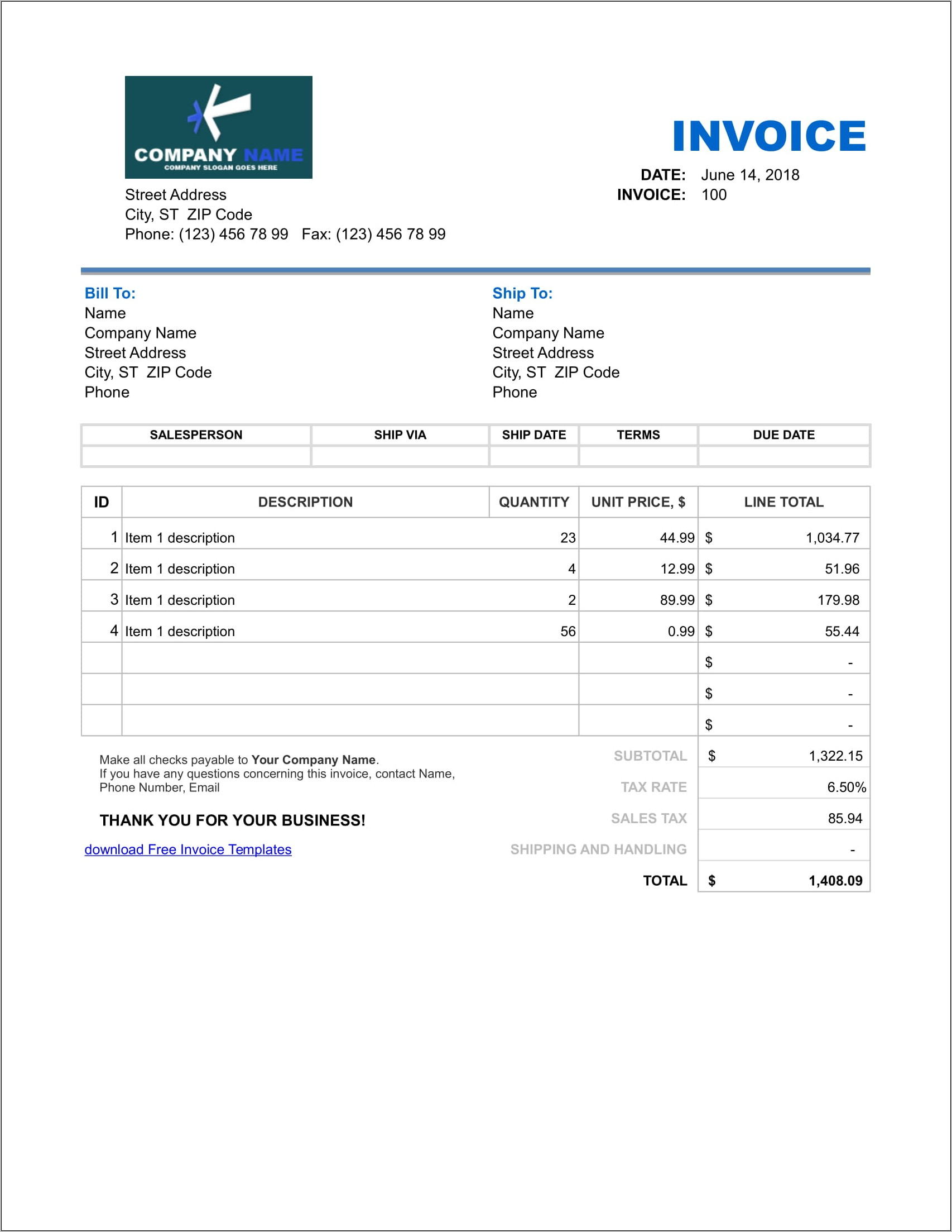 Used Car Sales Invoice Template Free