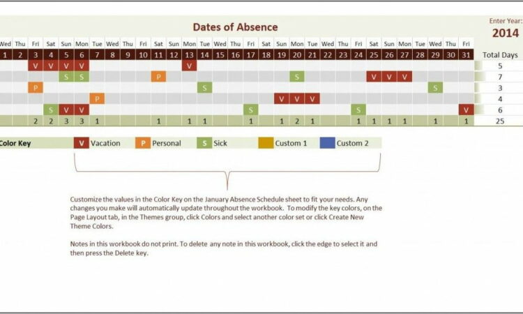 Vacation Calendar Template 2014