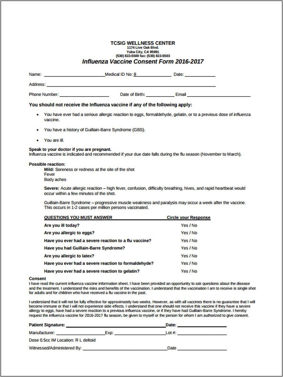 Vaccine Consent Form Template
