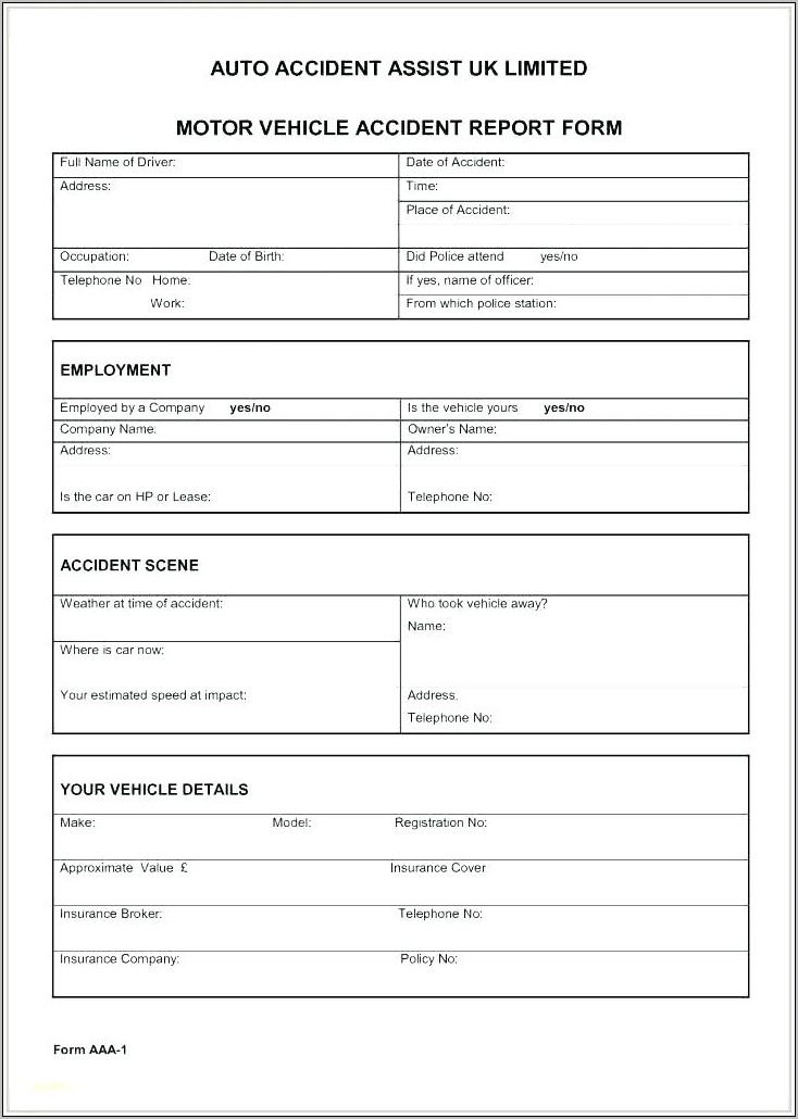 Vehicle Accident Incident Report Template