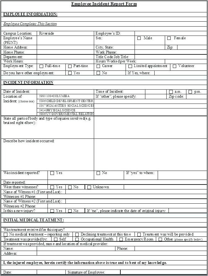 Vehicle Accident Report Form Template Free
