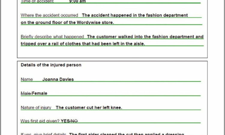 Vehicle Accident Report Form Template Uk