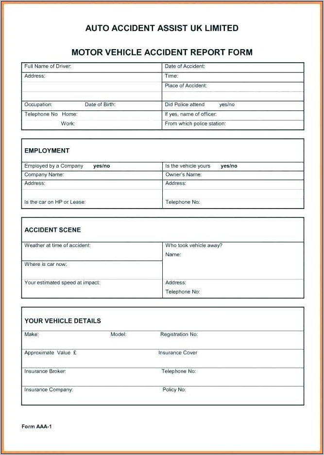 Vehicle Accident Report Format