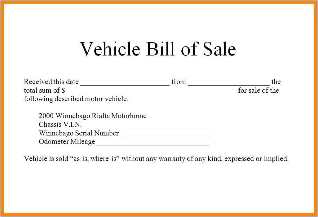 Vehicle Bill Of Sale Example Texas