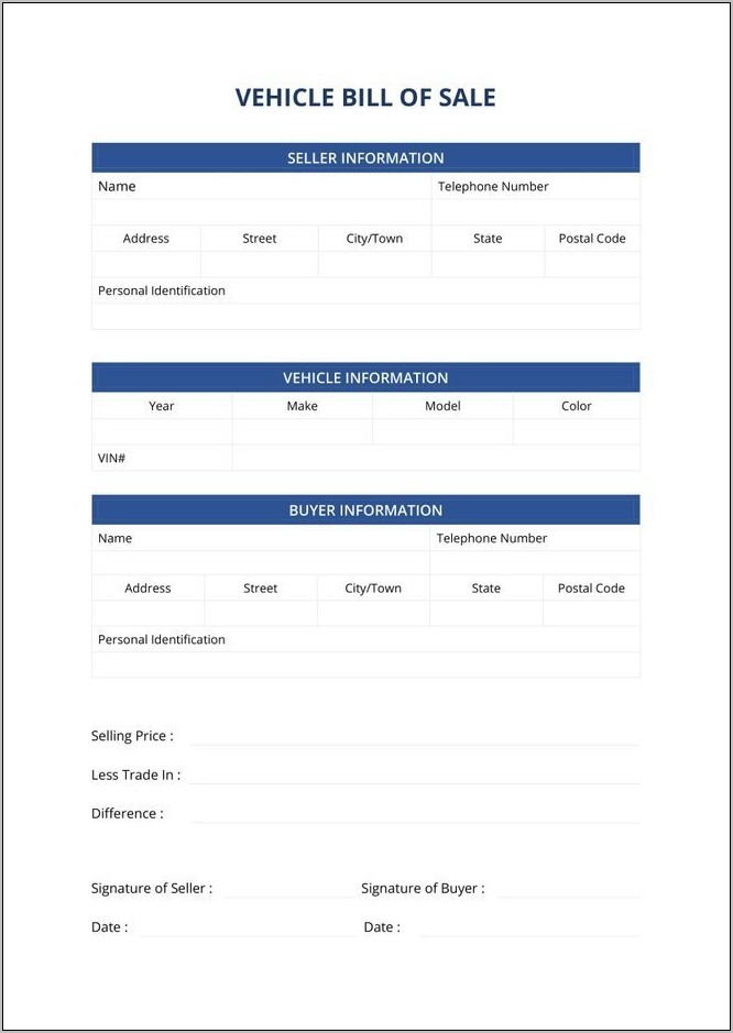 Vehicle Bill Of Sale Template Free