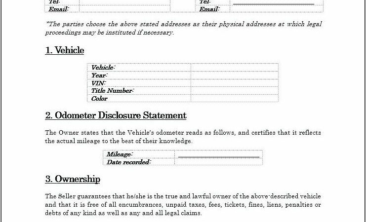 Vehicle Bill Of Sale Template Illinois