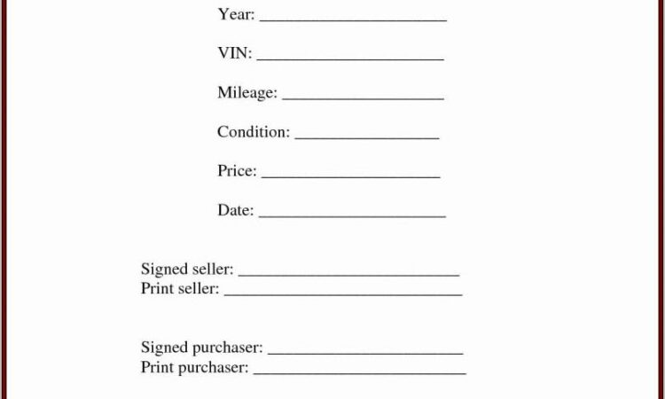 Vehicle Bill Of Sale Template Maine