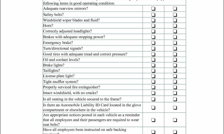 Vehicle Checklist Form Pdf