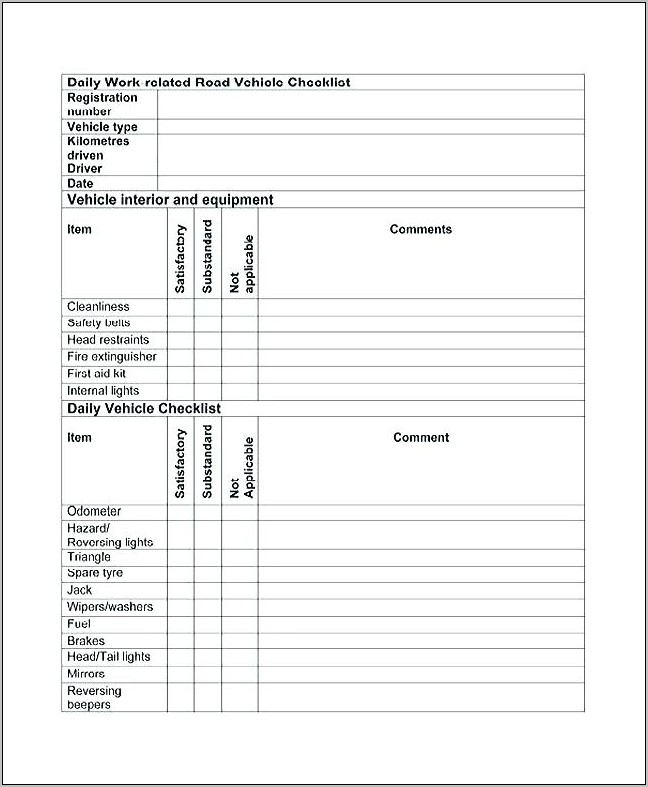 Vehicle Checklist Template Download