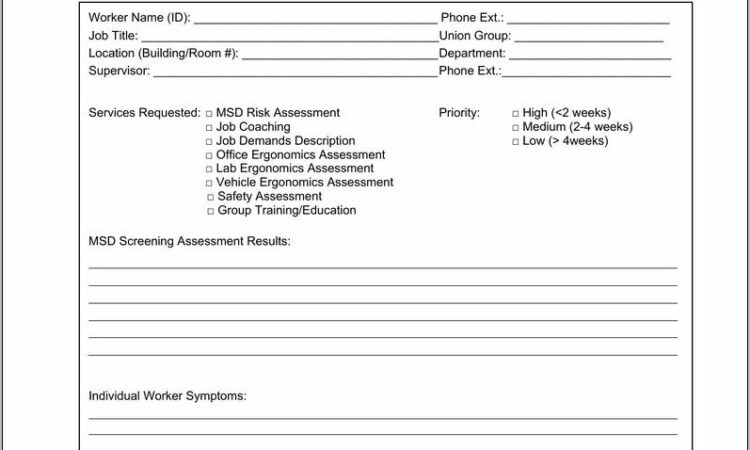 Vehicle Ergonomic Assessment Form