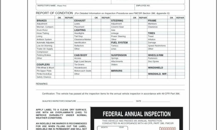 Vehicle Inspection Checklist Format