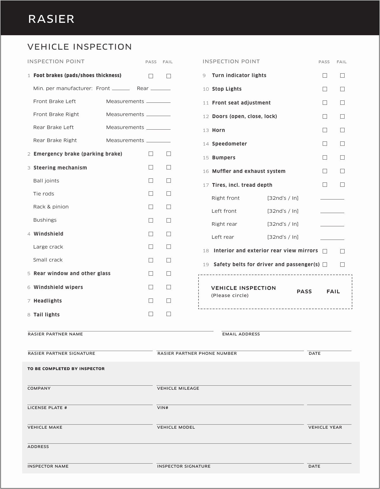 Vehicle Inspection Forms Template Word