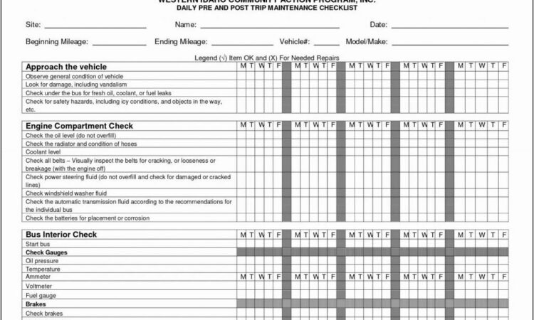 Vehicle Inspection Sheet Template Pdf