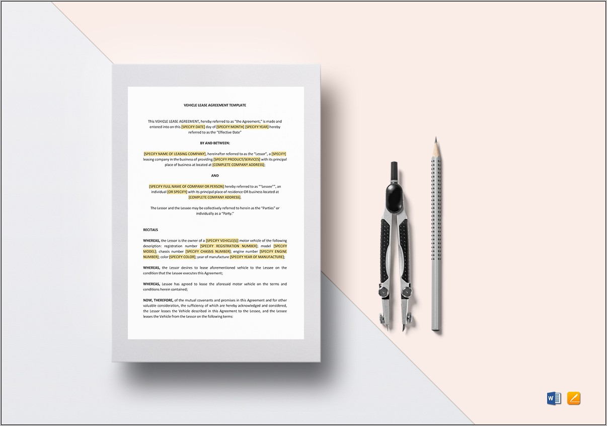 Vehicle Lease Agreement Template Word
