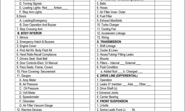 Vehicle Maintenance Checklist Template