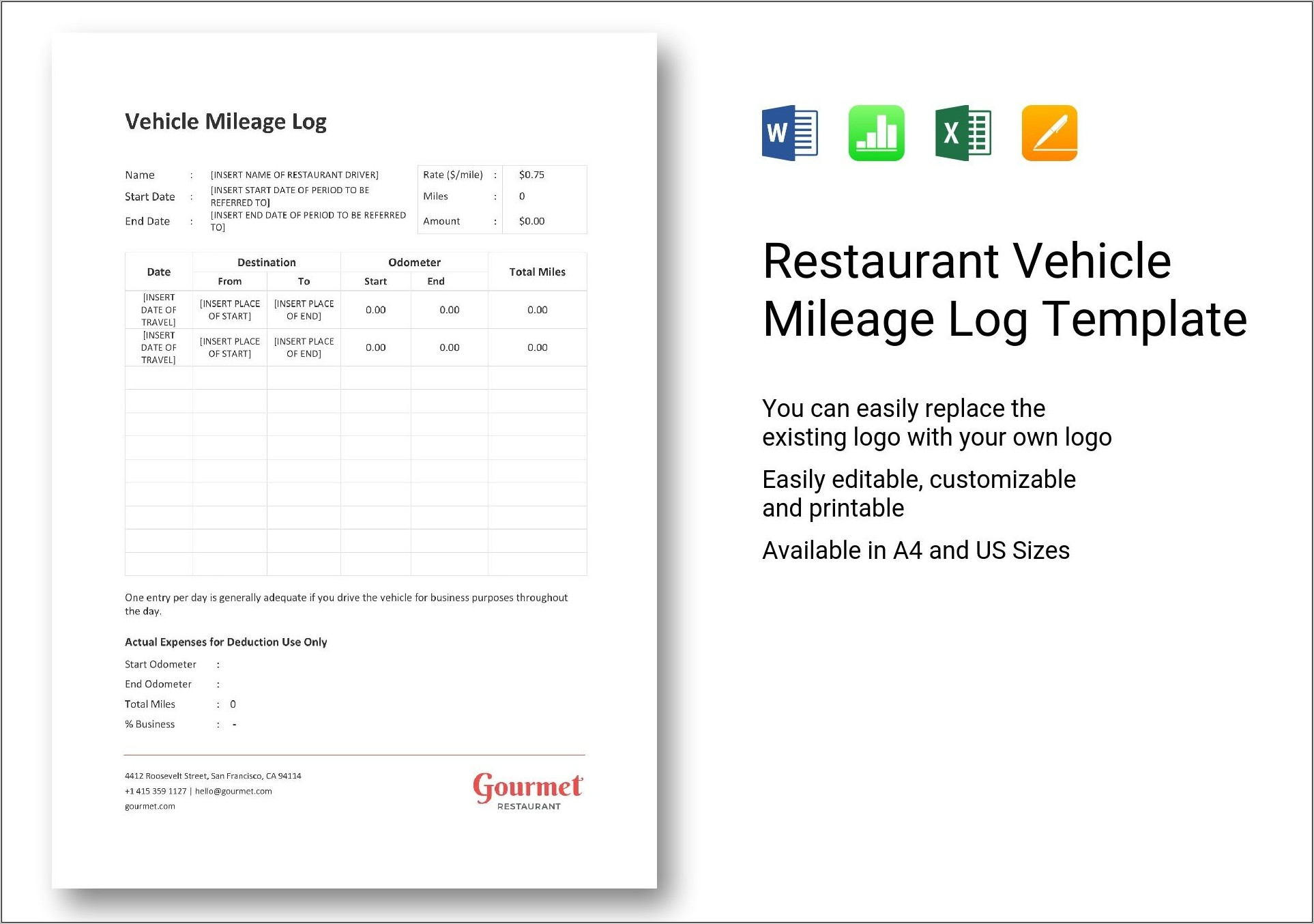 Vehicle Mileage Log Template For Numbers