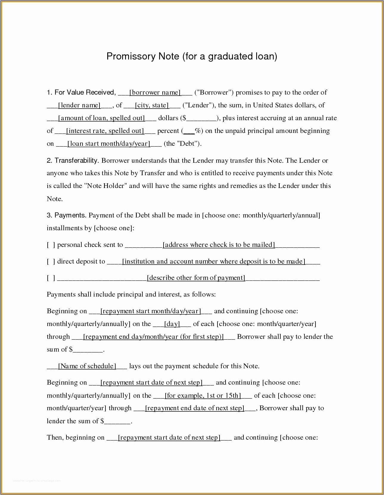 Vehicle Promissory Note Template Free