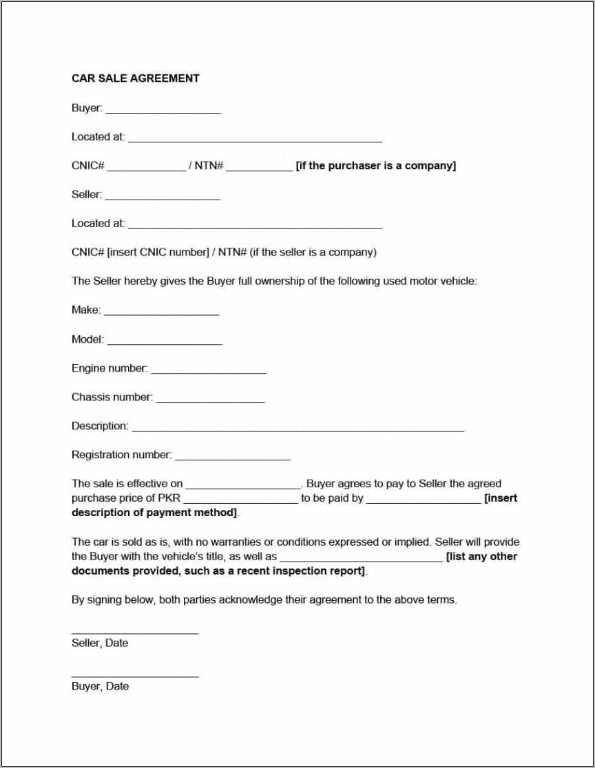 Vehicle Sales Agreement Template Word