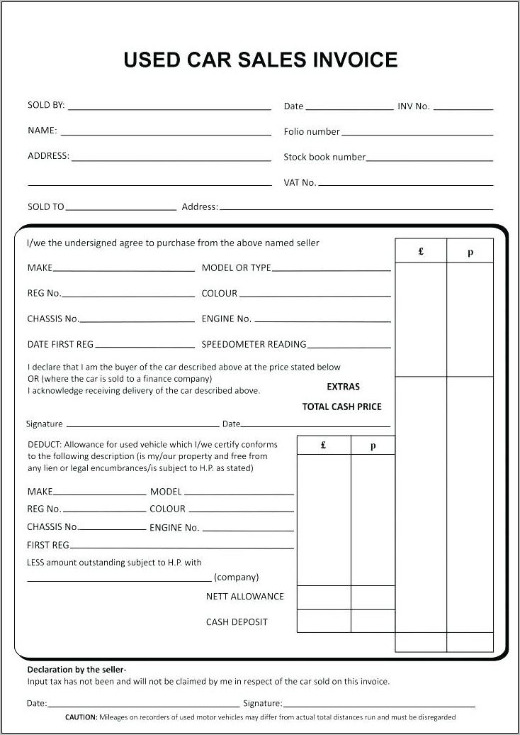 Vehicle Sales Receipt Form