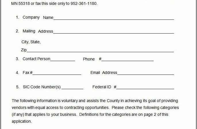 Vendor Application Form Template Word