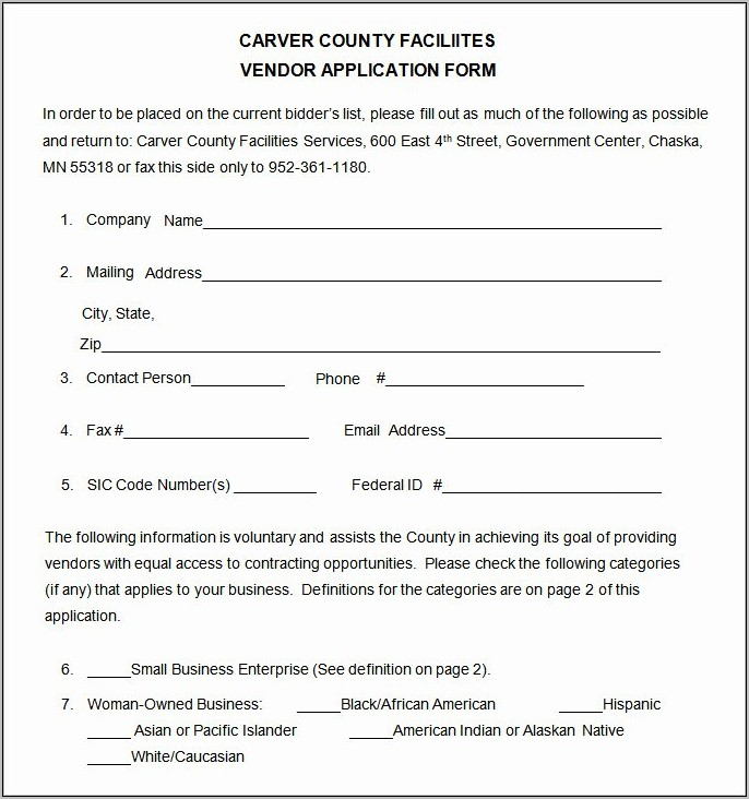 Vendor Application Form Template Word