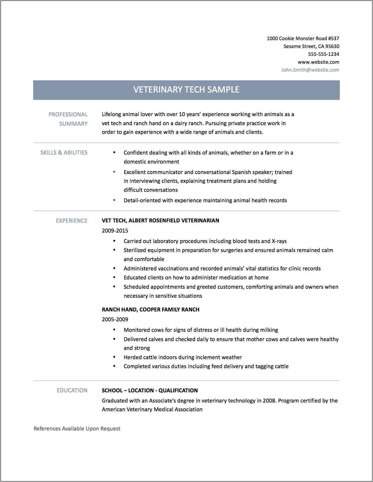 Veterinary Assistant Resume Template