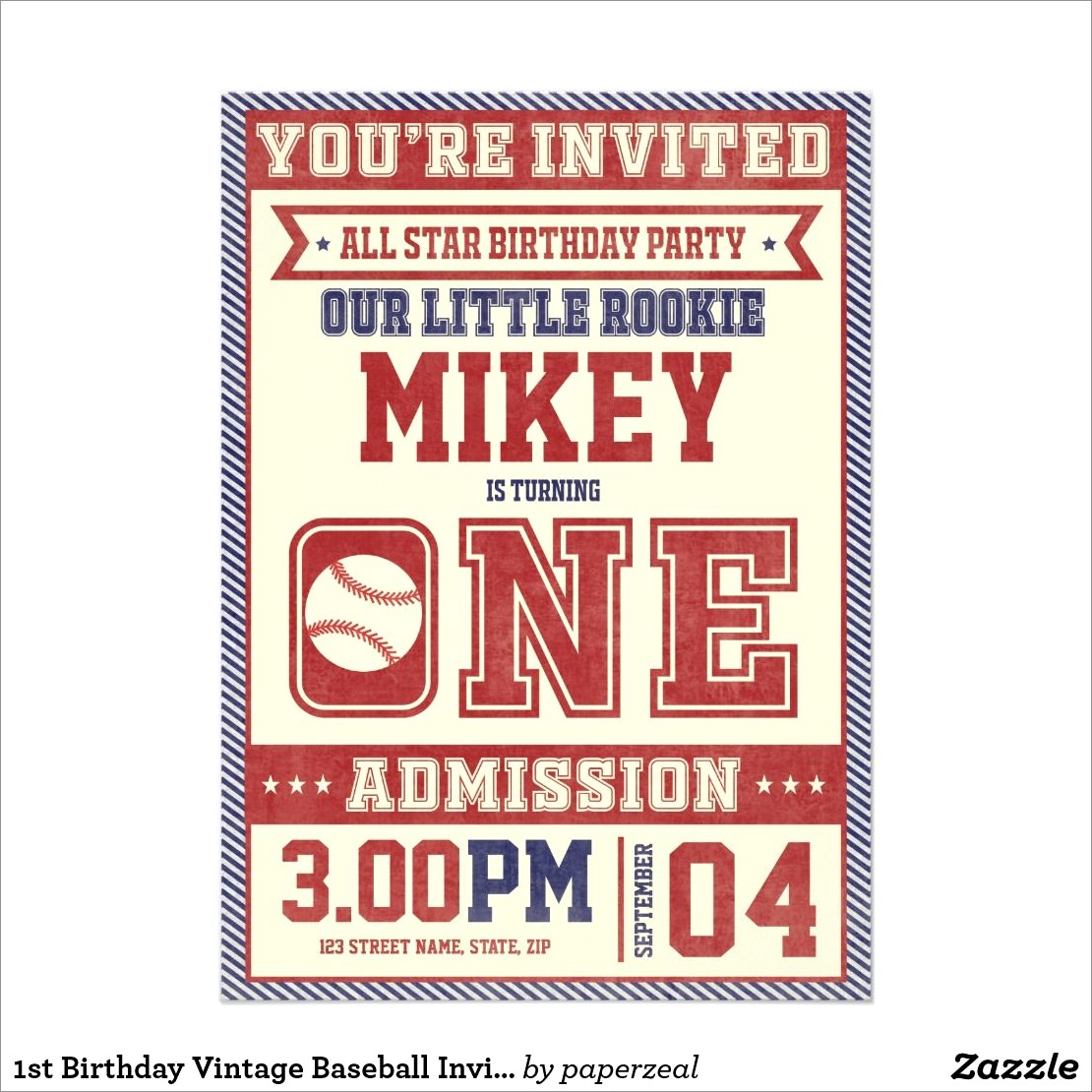 Vintage Baseball Birthday Invitations