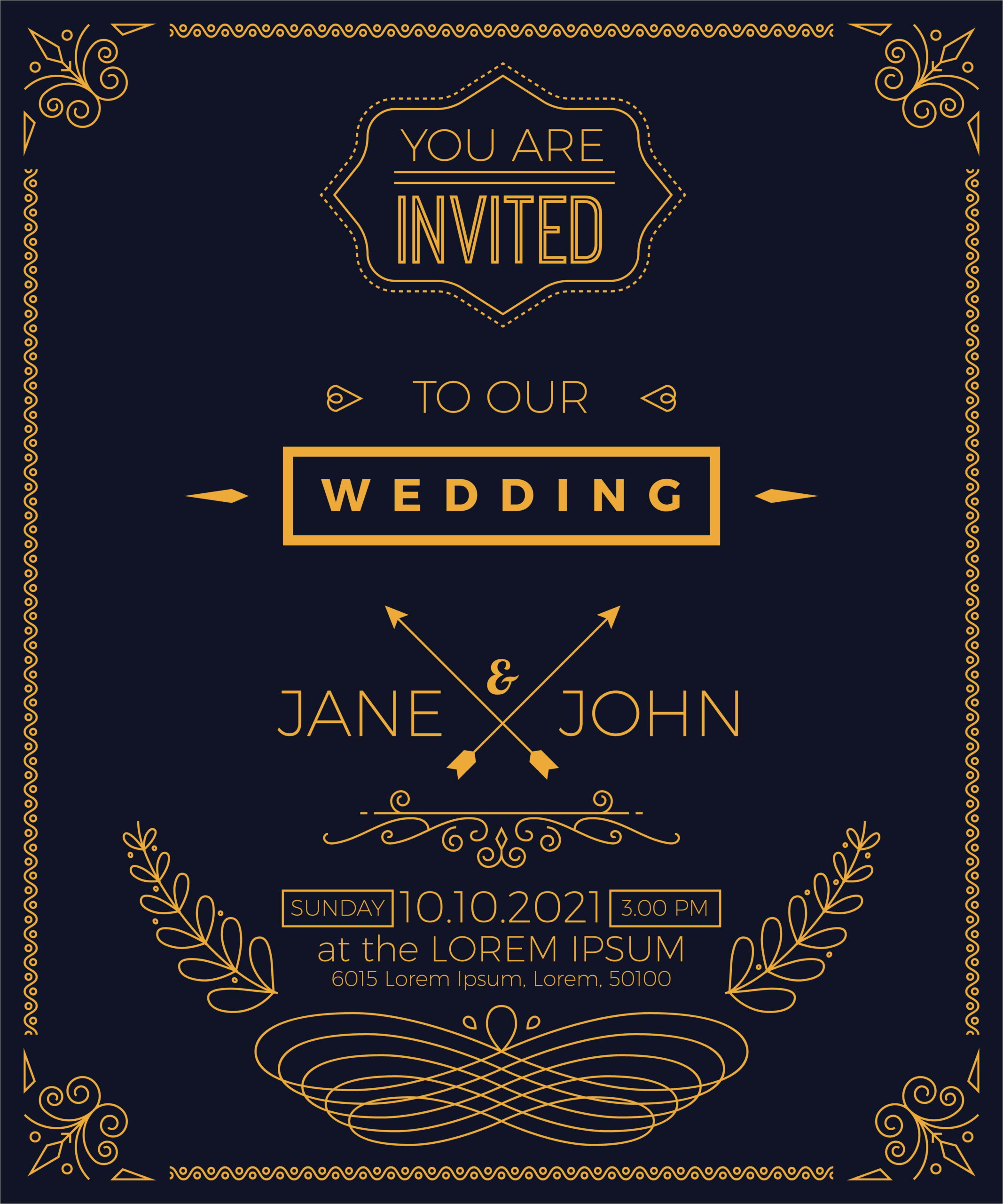 Vintage Wedding Invitation Card Template Free Download
